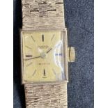 Hallmarked Jewellery: 9ct gold ladies Roamer integral bracelet watch, rectangular champagne coloured