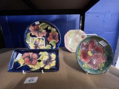 20th cent. Ceramics: Moorcroft fruit bowl 9¾ins, rectangular pin dish 8ins. x 3¾ins, both blue