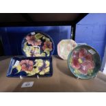 20th cent. Ceramics: Moorcroft fruit bowl 9¾ins, rectangular pin dish 8ins. x 3¾ins, both blue