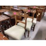 19th cent. Mahogany dining chairs with turned front legs and bar backs, a pair. Together with a