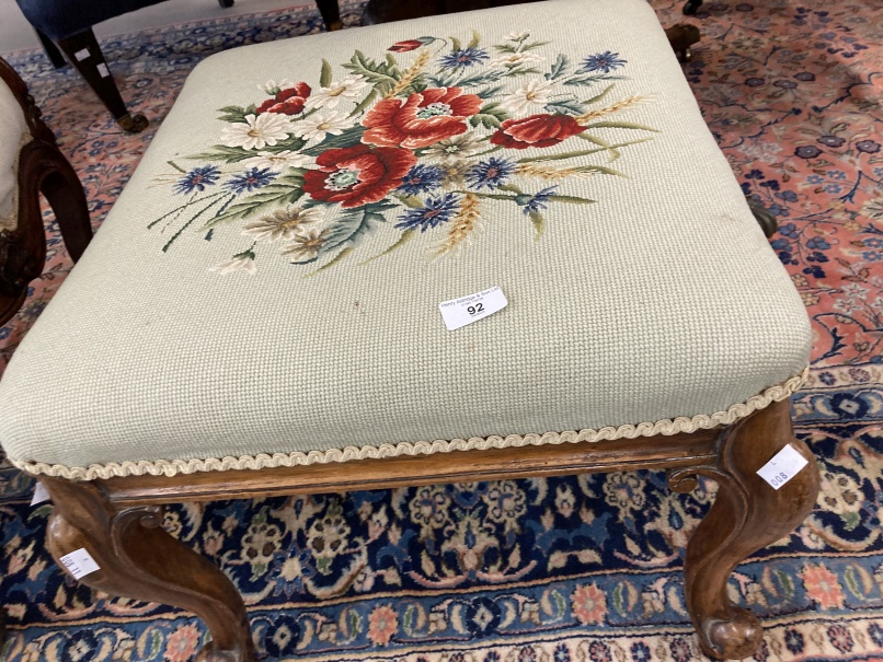 19th cent. Heavily carved tapestry covered open arm chair together with a similarly covered - Image 2 of 4