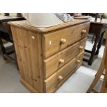 20th cent. Modern pine chest of three long drawers. Approx. 36ins. x 29ins. x 18ins.