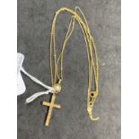 Hallmarked Jewellery: Two necklets one a trace link chain with cross attached, length 16ins, cross