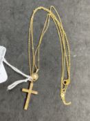Hallmarked Jewellery: Two necklets one a trace link chain with cross attached, length 16ins, cross