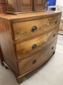 Victorian mahogany chest of three long cock beaded drawers, possibly with later additions, oval