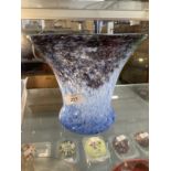 The Mavis and John Wareham Collection: Monart vase flared shape pale blue with purple inclusion to