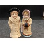 Candle Extinguisher: Royal Worcester late 19th cent. Kate Greenaway Children girl with buff coat and