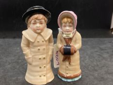 Candle Extinguisher: Royal Worcester late 19th cent. Kate Greenaway Children girl with buff coat and