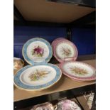 19th cent. Ceramics: Worcester part dessert set, pink and gilt border decorated with central panel