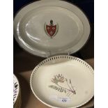 Ceramics: 19th cent. Oval cream ware dish with a armorial to the centre. Small chip to back of rim