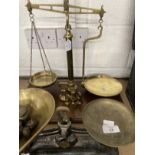 20th cent. Beam balance apothecary scales, signed Lebrasco, brass construction on a mahogany base