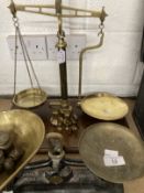 20th cent. Beam balance apothecary scales, signed Lebrasco, brass construction on a mahogany base