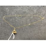 Hallmarked Jewellery: 9ct gold paper chain link necklet with a three sided swivel pendant attached