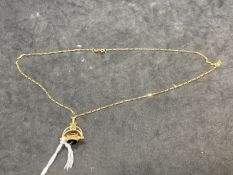 Hallmarked Jewellery: 9ct gold paper chain link necklet with a three sided swivel pendant attached