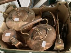 19th/20th cent. Brass table lamps, a pair, plus four brass oil lamps.