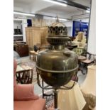 20th cent. Lighting: Art Nouveau brass adjustable oil lamp converted to electricity. Approx.