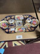 Early 20th cent. Crown Staffordshire desk inkstand, cobalt blue ground with floral and bird