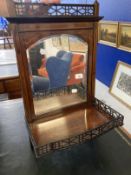 19th cent. Rosewood hanging shelf mirror fretwork shelf and gallery inlaid decoration with urn