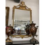 20th cent. Modern bevel edge mirror with ornate gilt surround and swag decoration. Overall size