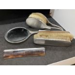 Hallmarked Silver: Dressing table set comprising brushes, comb and mirror. (6)