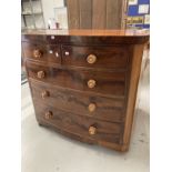 20th cent. Victorian mahogany bow fronted chest of drawers, cock beaded with brass keyholes and