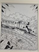 •Timothy Marwood (1954-2008): Original pen and ink illustration from Thomas the Tank Engine and