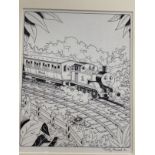 •Timothy Marwood (1954-2008): Original pen and ink illustration from Thomas the Tank Engine and