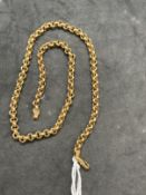 Jewellery: Yellow metal belcher link chain tests as 9ct gold. 16ins. Weight 14.4g.