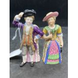 Candle Extinguisher: Minton boy and girl Bower figures multicoloured, boy with tricorn hat, purple