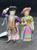 Candle Extinguisher: Minton boy and girl Bower figures multicoloured, boy with tricorn hat, purple