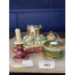 19th cent. Spode pastille burner, bocage decoration collage with cover, 1800-1833 stamp to base;