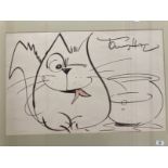 Tony Hart (1925-2009): Original large format artwork in ink of a cat titled 'Supper'. 30ins. x