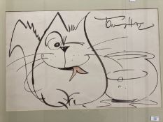 Tony Hart (1925-2009): Original large format artwork in ink of a cat titled 'Supper'. 30ins. x