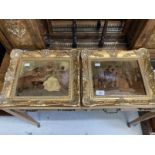 19th cent. Crystoleum, seated couple in salon signed Haigh Wood plus another seated couple in a