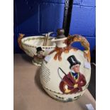 20th cent. Ceramics: Crown Devon Fieldings musical pedestal salad bowl with serving spoon and