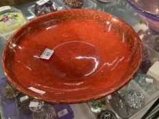 The Mavis and John Wareham Collection: Monart bowl red overall with purple/green towards rim. Dia.