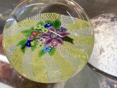 The Mavis and John Wareham Collection: Paperweights: Paul Ysart 'PY' cane floral bouquet on lace