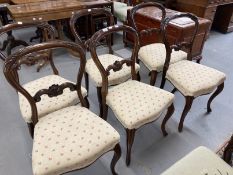 19th cent. Rosewood hoop and scroll back dining chairs, upholstered. (6)