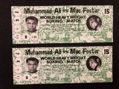 Boxing: Two ticket stubs for the World Heavyweight Fight between Muhammad Ali and Mac Foster