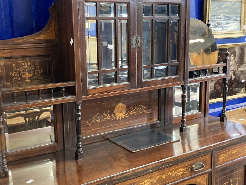 19th cent. Rosewood display cabinet with inlay, two glazed doors over one long drawer and two - Image 3 of 3