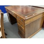 19th cent. Mahogany pedestal desk with nine drawers, red leather skiver. 54ins. x 29ins.