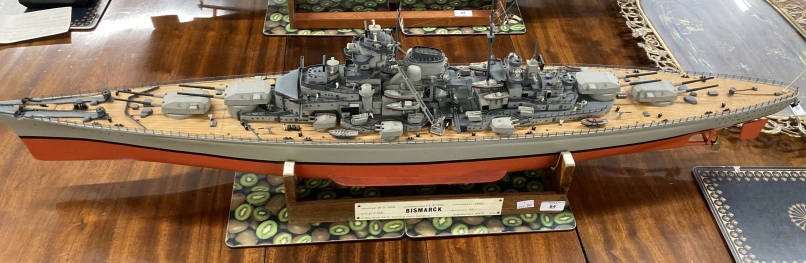 Models: Superb scratch built extremely detailed model of The Bismarck with bespoke travel case.