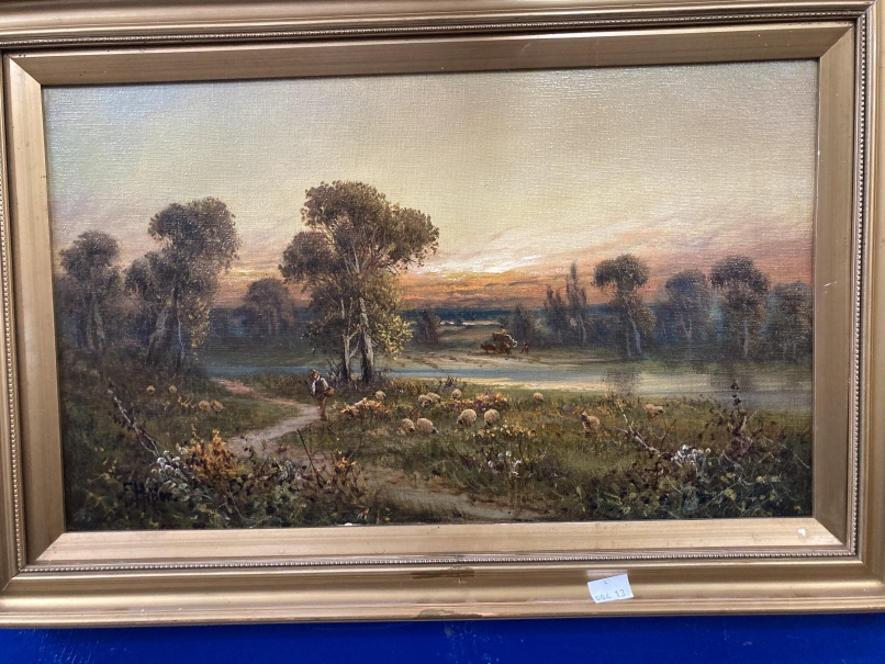 Frank Hider (1861 -1933): 19th cent. Oil on canvas, 'Close of a Summer's Day' signed lower left, and - Image 2 of 4