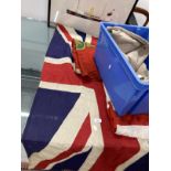 French postal sack together with four flags and three coffee sacks.