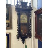 Clocks: Art Nouveau regulator with brass face and stylised spandrels. 43ins.