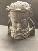 Africa/Tribal Art: Hand carved wooden figure of an Oba's head (helmet mask), Nigeria.