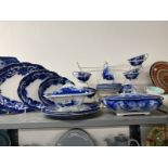 19th cent. Ceramics: Flow Blue, blue and white china including Wedgwood, Bristol and Bute. (25
