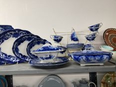 19th cent. Ceramics: Flow Blue, blue and white china including Wedgwood, Bristol and Bute. (25