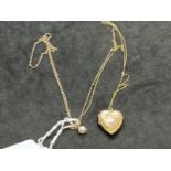 Hallmarked Jewellery: Two chains one 24ins with a heart locket attached, the other 16ins with a
