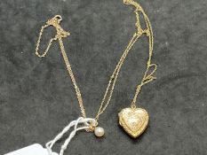 Hallmarked Jewellery: Two chains one 24ins with a heart locket attached, the other 16ins with a